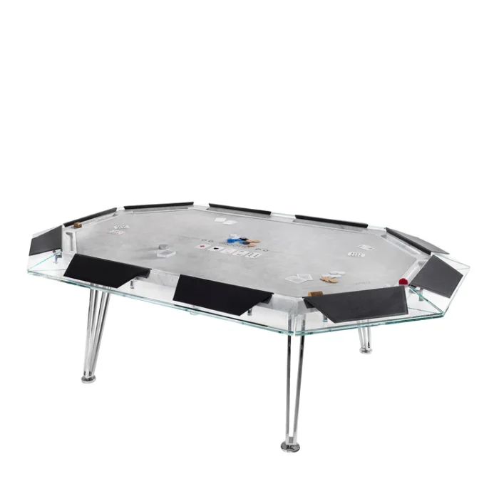 Unootto Poker Table Marble Edition - 10 Players - Transparent Glass by Impatia